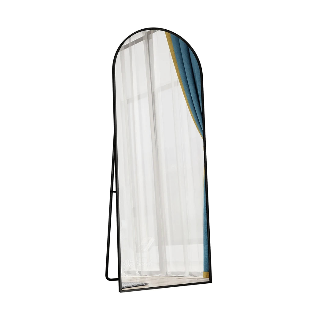162x53 cm full-length arched mirror, free-standing curved mirror, dressing table mirror with an aluminum alloy frame, free-standing bedroom mirror for leaning or hanging, tempered glass, black/gold